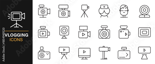 Camera and microphone vlogging UI line icons