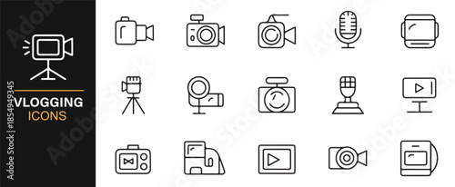 Social media content creation outline icons set