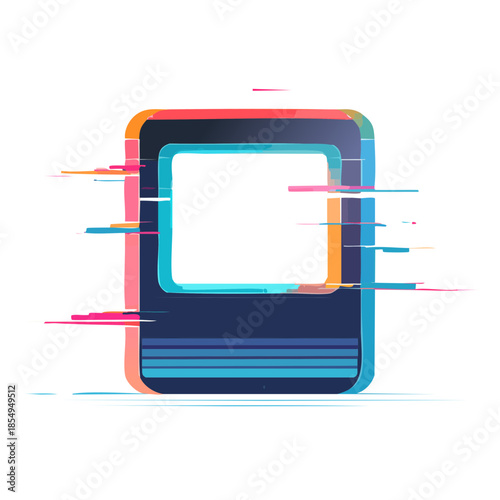 Abstract digital device icon with glitch effect, symbolizing technology issues or errors.