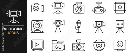 Vlogger tools and media recording minimal line icons