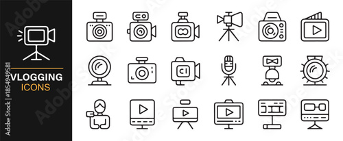 Content creator and video production outline icon collection