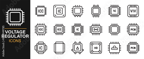 Digital electronics and voltage regulation line icons