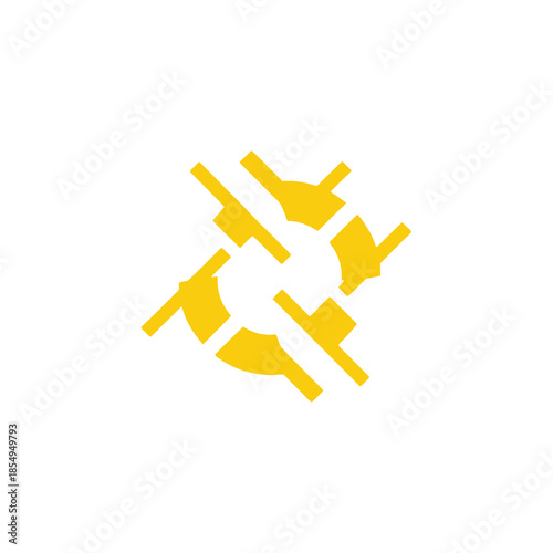 Abstract brandmark illustration featuring geometric shapes in a circular pattern with bright yellow color on a plain white background