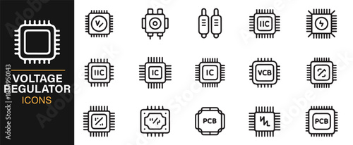 Semiconductor and circuit regulation outline icons set
