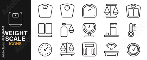 Medical and fitness measurement symbols line icon pack