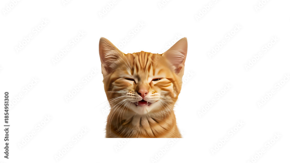 Fototapeta premium Happy orange cat with squinted eyes