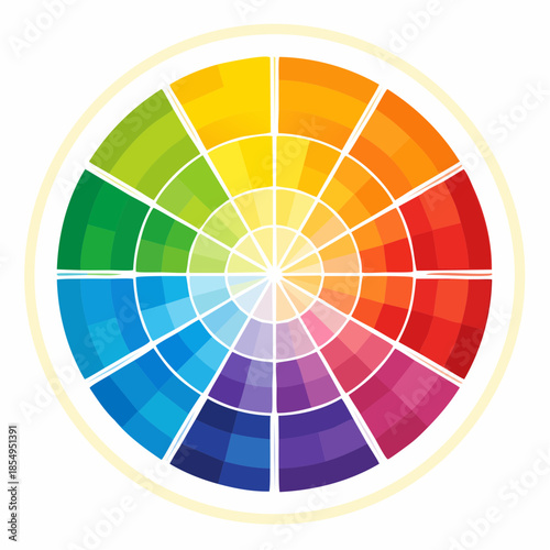 A colorful color wheel with various shades of colors arranged in a circular pattern.