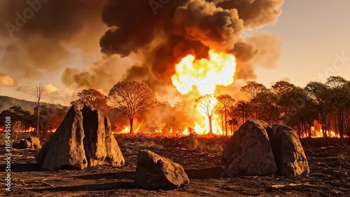 Documenting a Fiery Scene in a Natural Landscape