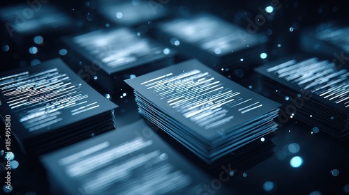 Abstract Stack of Glowing Documents on Dark Background Illustration