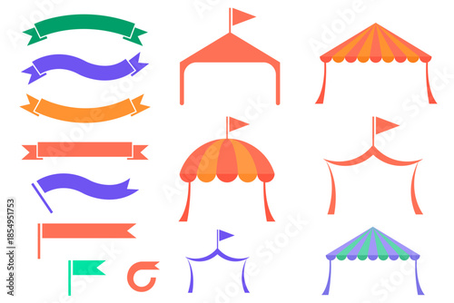 Event Banners and Tents  Flat Graphic Design Set