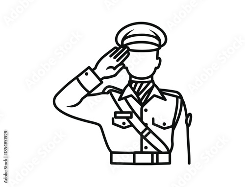 A simple line drawing of a military officer saluting