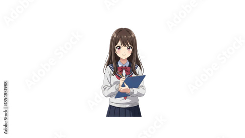 Anime girl in school uniform with clipboard