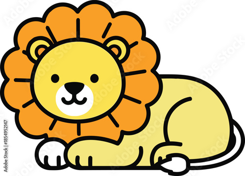 A cute cartoon lion lying down isolated on with a happy expression