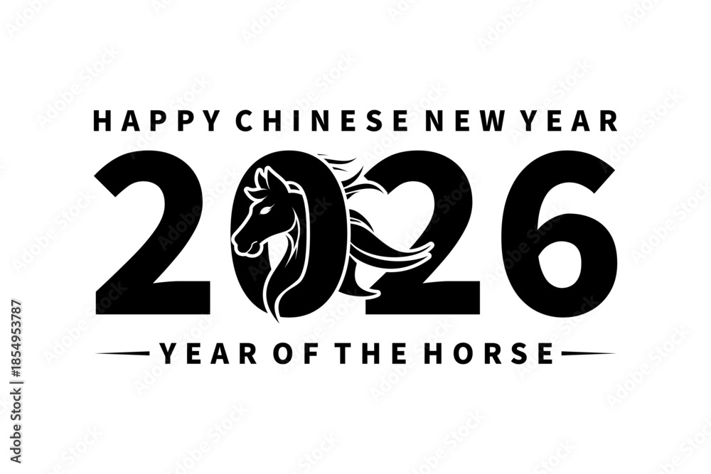 Fototapeta premium 2026 New Year with Head Horse combination logo design vector template. Chinese New Year logo Inspirations