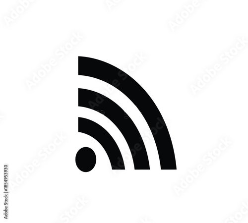 A simple black and white graphic depicts a classic rss feed icon on a plain white background