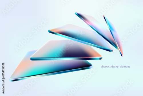 Abstract vector background of 3D squares and rectangles.. Transparent iridescent geometric shapes for poster and presentation design.