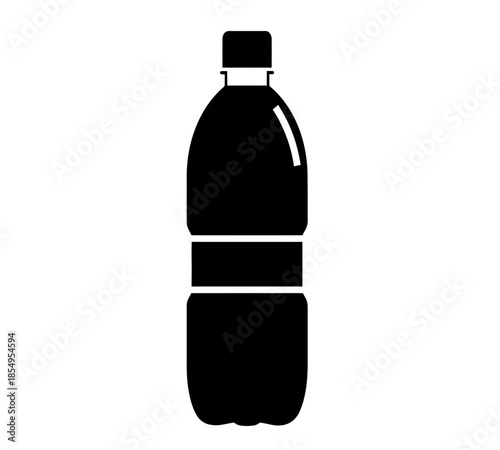 Simple black and white illustration of a plastic water bottle with a cap
