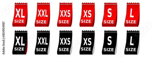 Clothing size labels vector illustration. Sizes Labels Dress symbols S, M, L, XL, XXL XXXL. Clothing size icon.