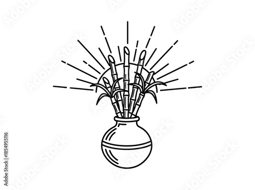 Ancient egyptian vase with papyrus reeds and sunburst design