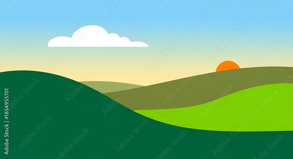 Obraz premium A serene landscape of rolling hills at sunset with a clear blue sky