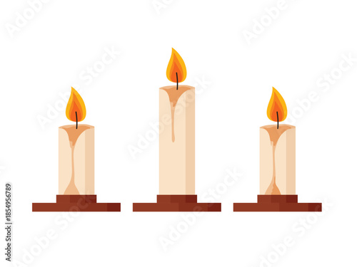 Burning wax candles wiith flame