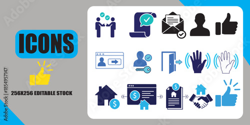Collection of 30 Editable Stock Icons for Business, Social, and Real Estate Use