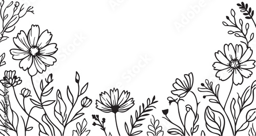 Floral vector illustration: black and white flower border design eps silhouette