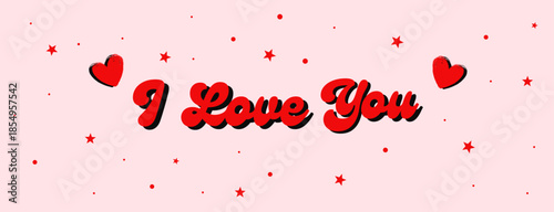 I Love You Happy Valentine's Day Vector Heart illustration for website banner, social media banner, covers, greeting card, posters, business and marketing material. Love You Valentine pink Background 