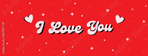 I Love You Happy Valentine's Day Vector Heart illustration for website banner, social media banner, covers, greeting card, posters, business and marketing material. Love You Valentine red Background 