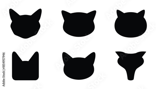 Collection of six black cat silhouettes in various orientations and shapes