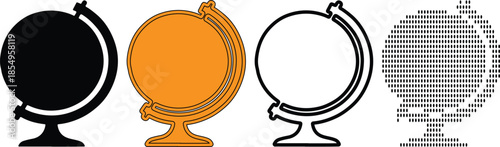 Set of different globe icons on transparent background