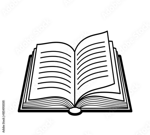 An open book with blank pages a simple line drawing in black and white style