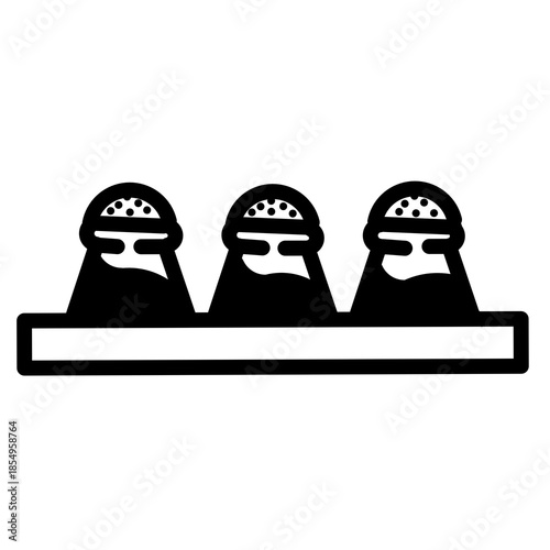  Spice Shaker Set on Rack. Salt and Pepper Containers Vector Illustration.