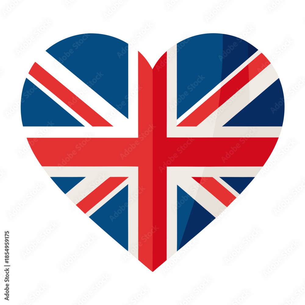 Obraz premium Vector flat heart shaped Great Britain flag isolated on white background.
