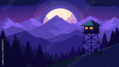 Mountain lookout under moonlight