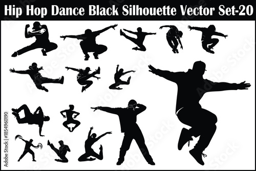 Hip Hop Dance Black Silhouette Vector Set - 20 Action Poses
