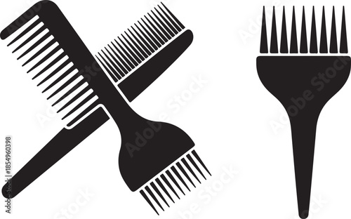 Hair dye brush and combs silhouette set hairdressing tool vector illustration
