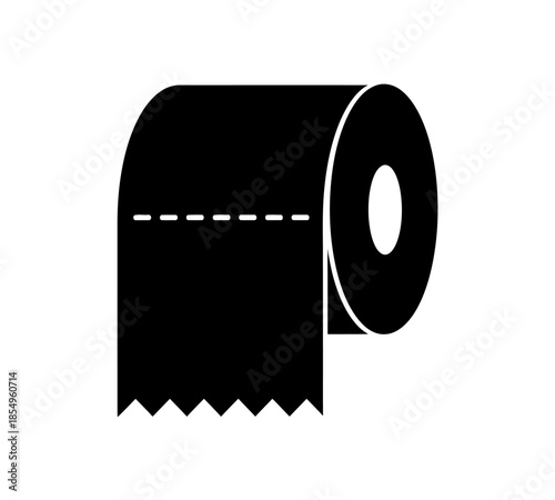 Simple black and white illustration of a partially used toilet paper roll on white