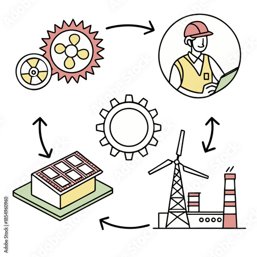 Industrial Workflow and Energy Production Process Illustration