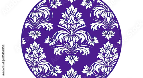 Elegant Damask Pattern Circular Design in Rich Purple and White