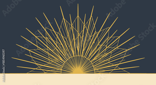 Golden Geometric Sunburst Graphic Design on Dark Blue Background
