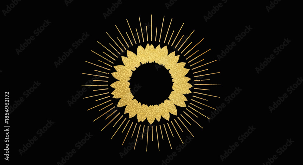Fototapeta premium Golden Sunburst Mandala on Black Background