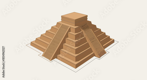 Stylized Maya Pyramid, Ancient Architecture, Chichen Itza Replica, Travel Icon