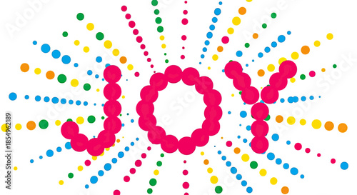 Colorful "JOY" Word Art with Bursting Dots and Confetti Effects