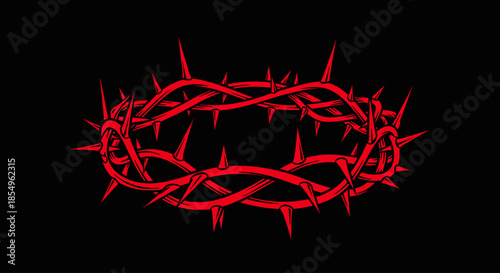 Red Crown of Thorns on Black Background - Symbol of Sacrifice and Suffering
