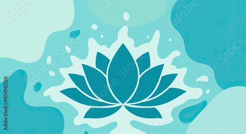 Zen Lotus Flower Splash, Tranquil Water, Serene Blue and Teal Abstract Background