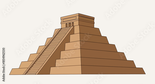 Ancient Mayan Pyramid Illustration - Historical Architecture and Landmark