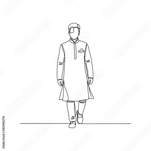 Line art drawing of a man in traditional indian clothing