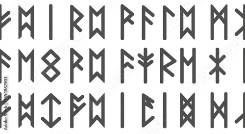 Ancient Runes Alphabet Symbols on White Background, Norse Symbols