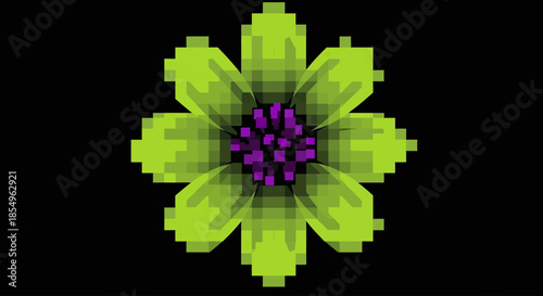 Pixelated Flower Graphic on Black Background - Digital Art